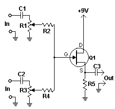 fet audio mixer – Circuit Schematic