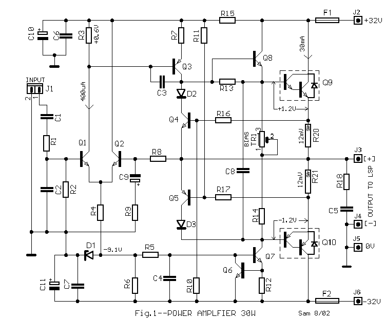 30W Power Audio Amplifier Circut circuit