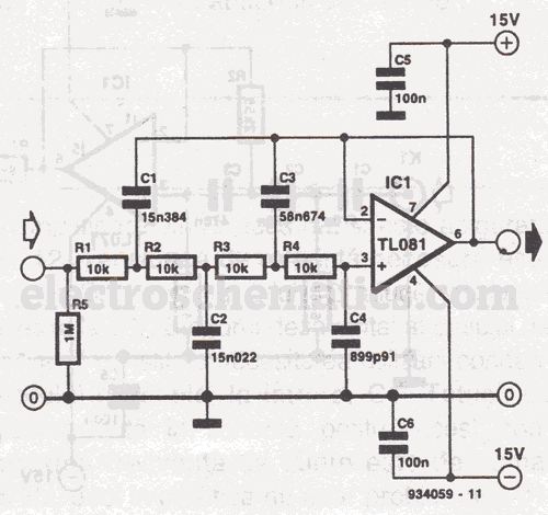 First-order butterworth active Low-pass filter circuit