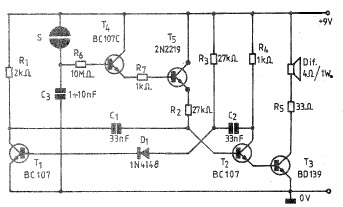Simple Electronic bell circuit using transistors circuit