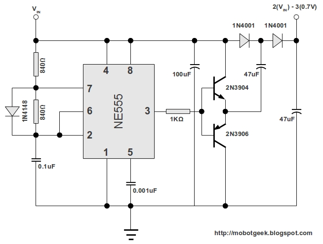 555 DC Voltage Doubler Circuit