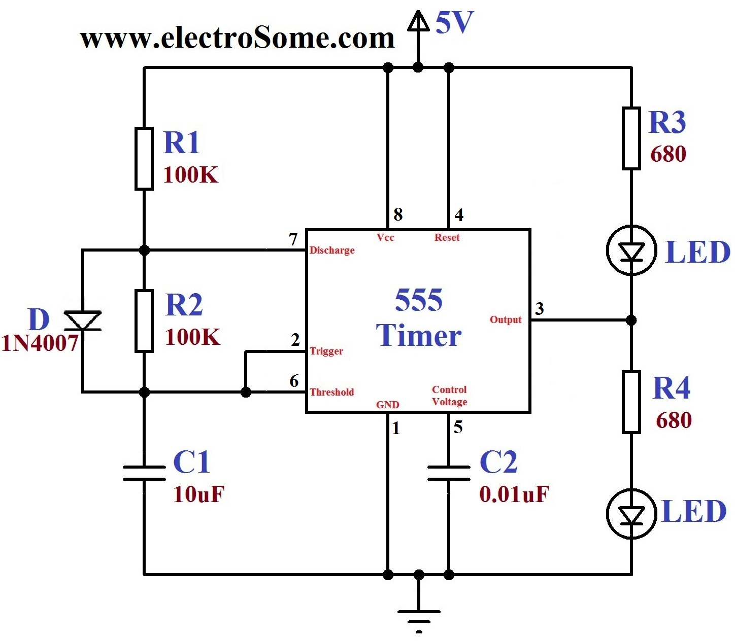 dancing light using 555 timer circuit