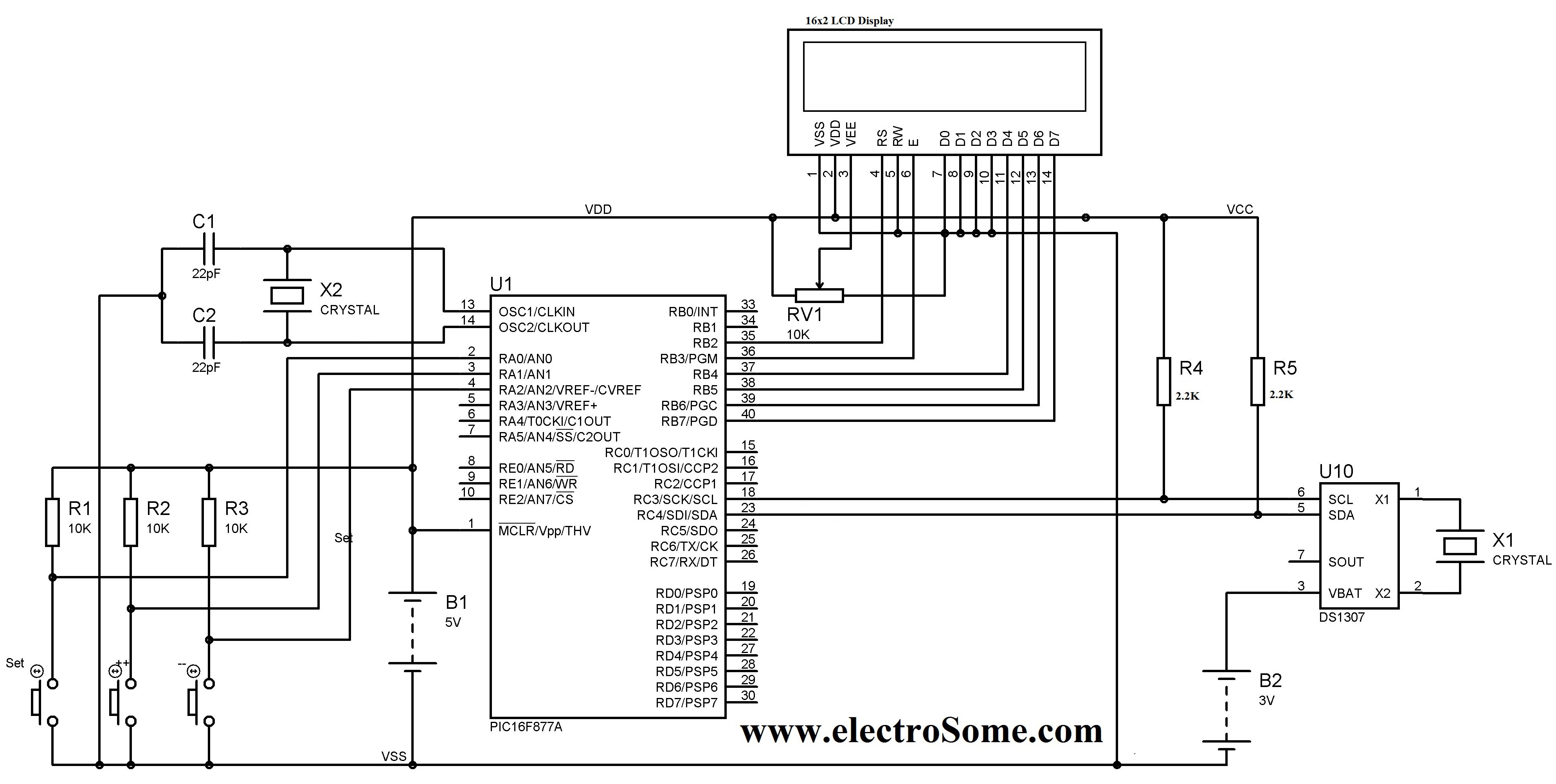 digital clock pic microcontroller ds1307 circuit