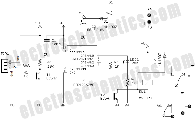 PIC Based Security Alarm Project circuit