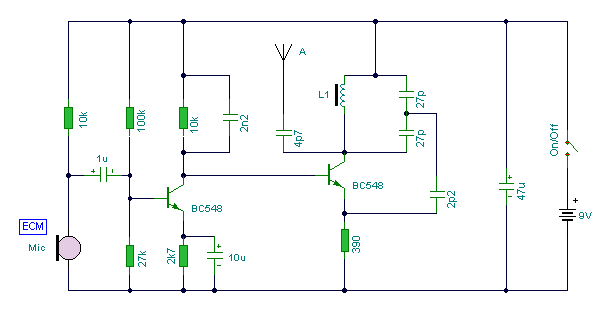 2 Transistor FM Voice Transmitter circuit