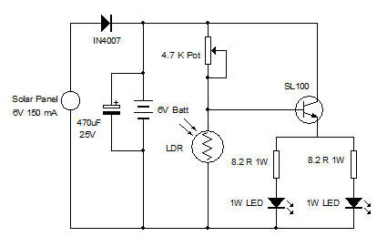 White LED Lamp with Solar Panel circuit