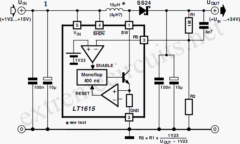 DC DC Converter From 1 5V To 34V circuit