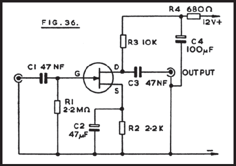 Crystal Microphone Preamplifier – Circuit Schematic