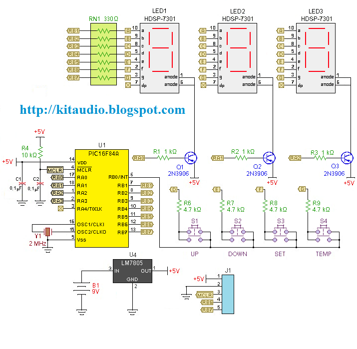 digital thermometer with pic16f84 circuit