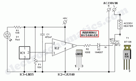 Schematic Diagram LM35 Smart Heater Controller Project circuit