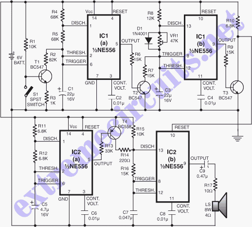 Telephone Ringer Using Timer ICs