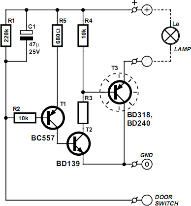 Vehicle Interior Lighting With Switch-Off Delay circuit