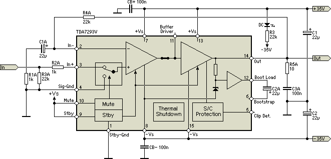 Dual Power Amplifier Using TDA7293 MOSFET IC circuit