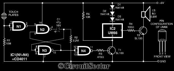 Touch Sensitive Musical Bell With Timer PCB – Circuit Schematic