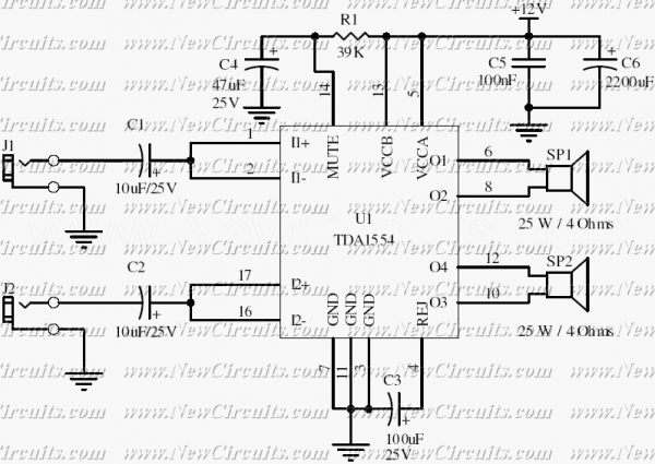 TDA1554  22W Stereo Amplifier circuit