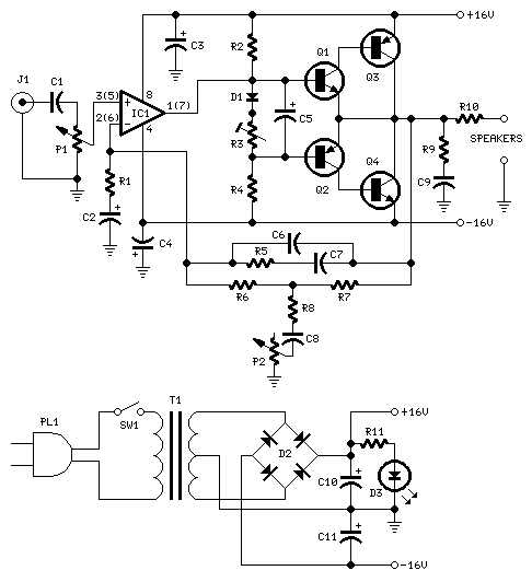 10W Audio Amplifier with Bass-boost circuit
