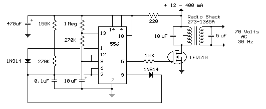 Telephone Ring Generator Using Small Power Transformer circuit