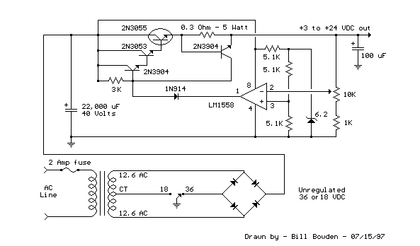 Variable 3 - 24 Volt  3 Amp Power Supply circuit