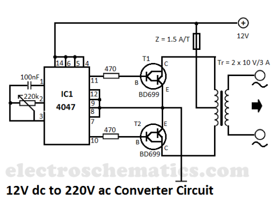 12V to 220V converter circuit