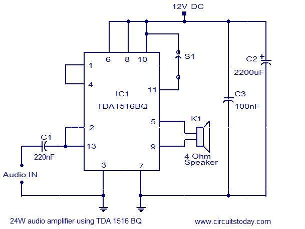 24W amplifier using TDA1516 – Circuit Schematic