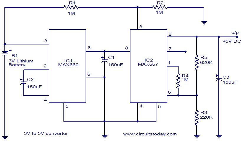 Voltage Converter 3V to 5V using MAX660 circuit