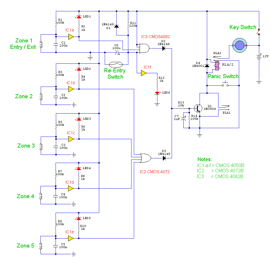 5 Zone Alarm Circuit
