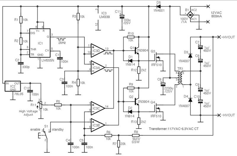 Adjustable High voltage power supply – Circuit Schematic