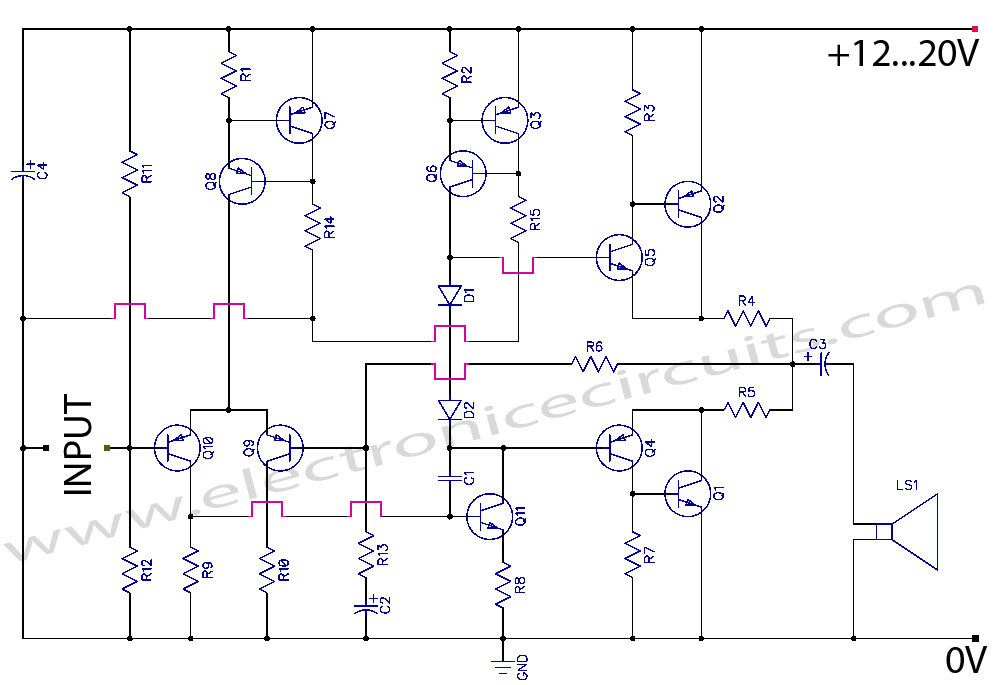 Class AB Transistor Power Amplifier circuit
