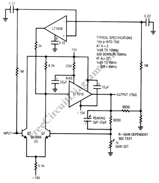 Fast Amplifier Circuit with DC Stabilization – Circuit Schematic