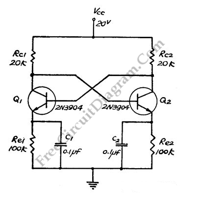 direct coupled discrete astable – Circuit Schematic