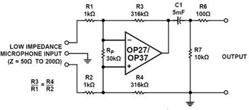 OP27 Fixed Gain Transformerless Microphone Preamplifier circuit