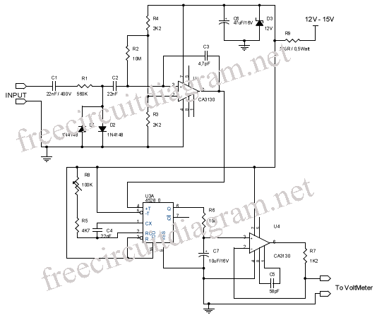 Voltmeter To Frequency Meter Using 4528 circuit