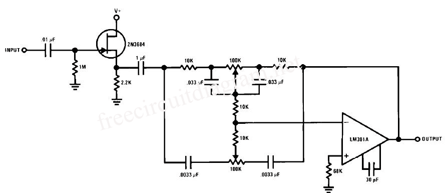 HI-FI simple Tone Control Circuit using the LM301A circuit