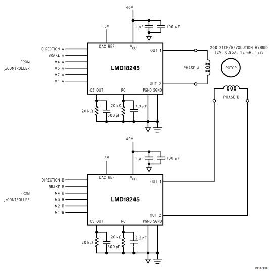 LMD18245 bipolar stepper motor driver design