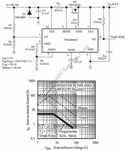 Positive High-Voltage Hot Swap Controller with Power Limiter – Circuit Schematic