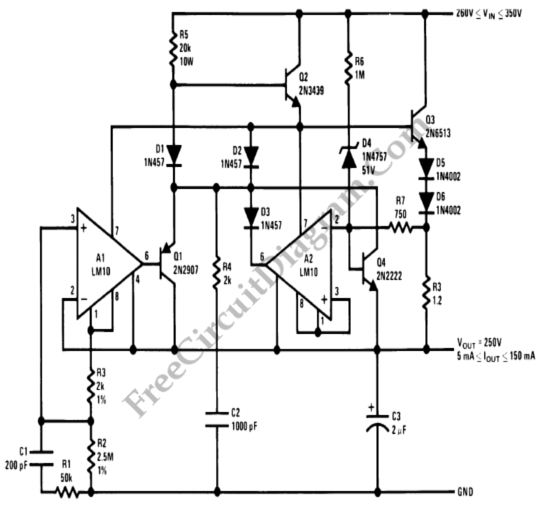 Foldback Current Limited High Voltage Regulator circuit