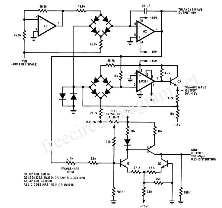 Sine Wave VFC to Use with PLL – Circuit Schematic
