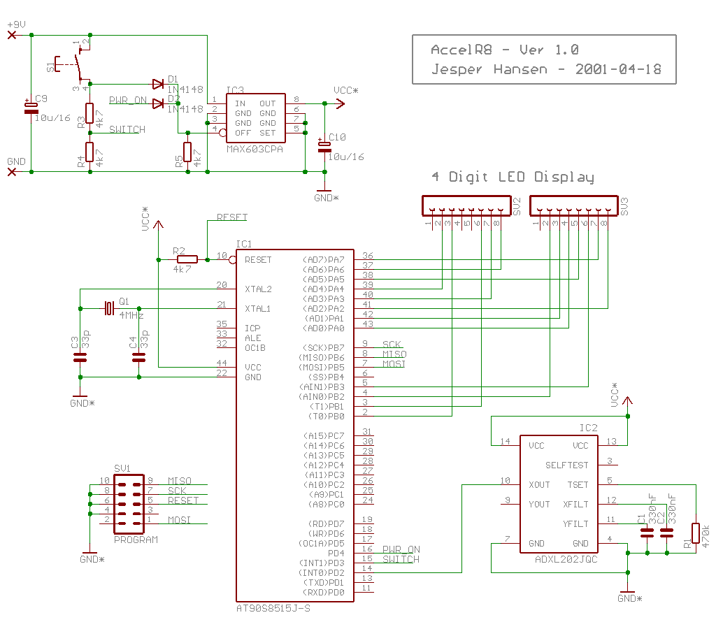Acceleration Monitor using ADXL202 and AVR circuit