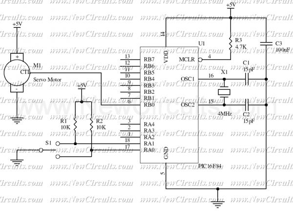 Servo Motor Controller (PIC16F84) – Circuit Schematic