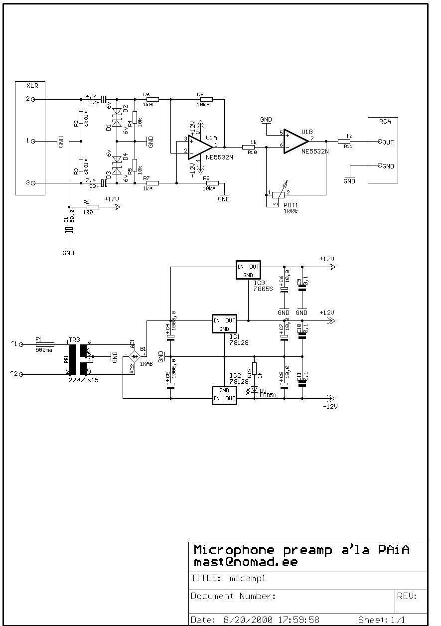 Balanced microphone preamp project circuit