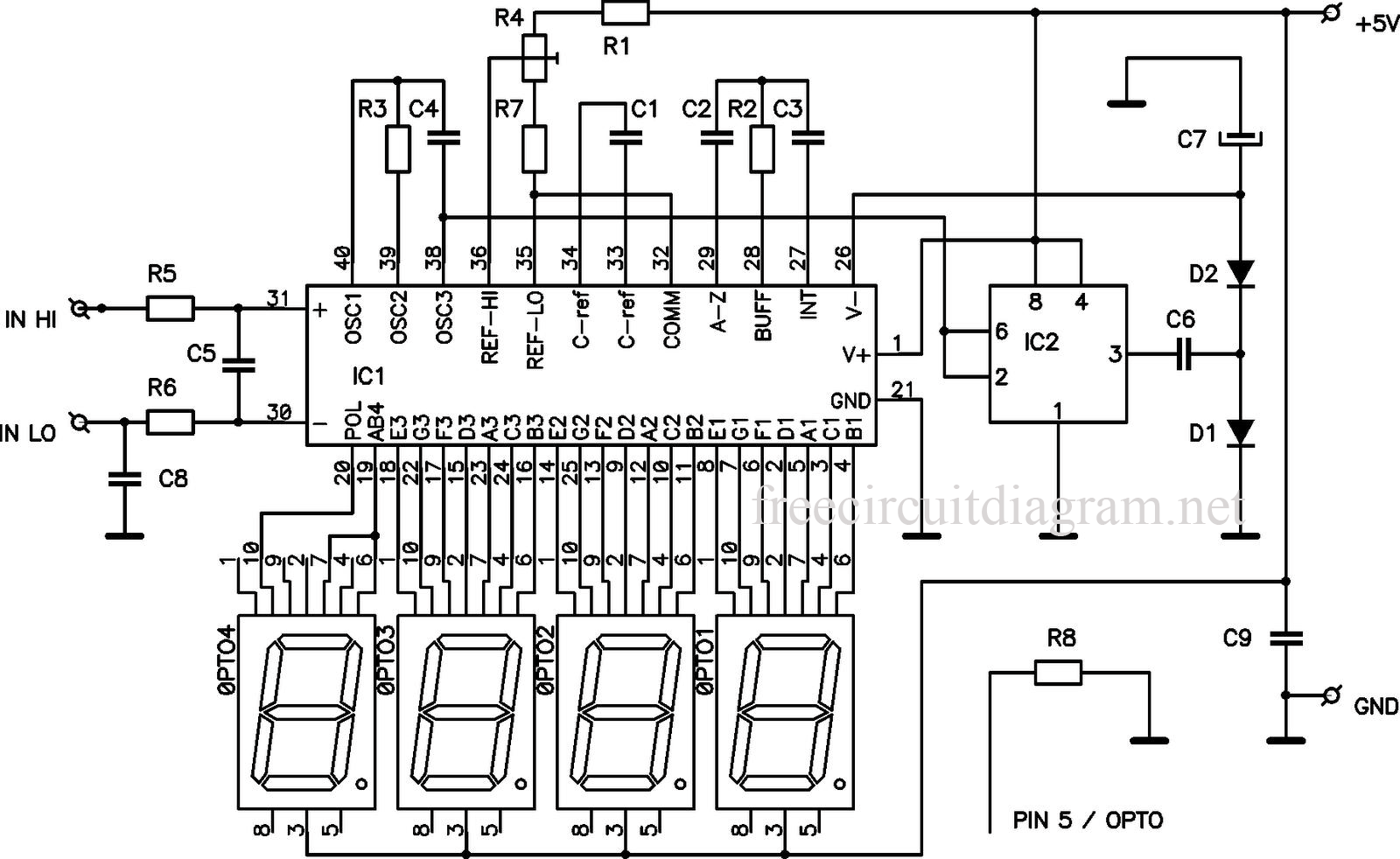 Digital LED Voltmeter Using ICL7107 circuit