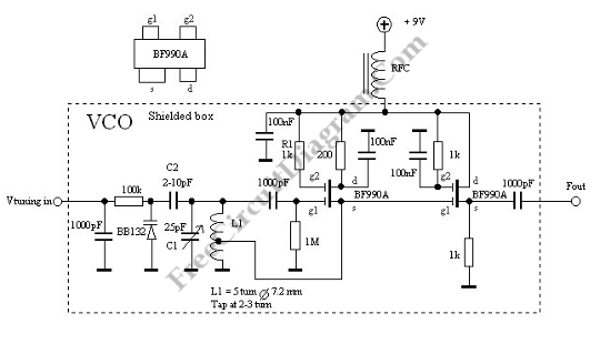 Voltage Controlled Oscillator with Varactor – Circuit Schematic