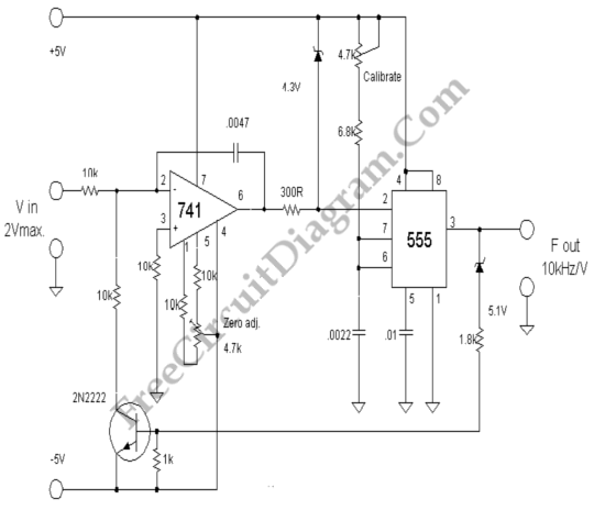 voltage to frequency converter with 555 – Circuit Schematic