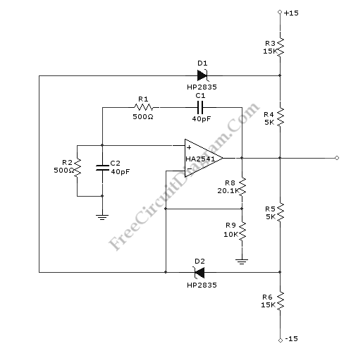 Wien-Bridge Oscillator Using HA2541 Op-Amp – Circuit Schematic