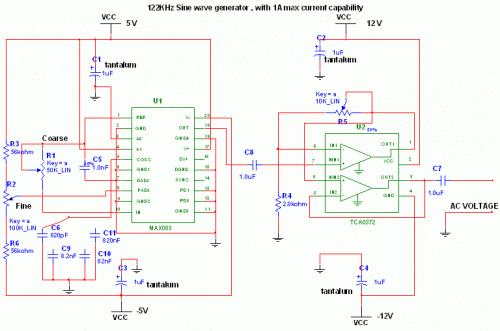 Adjustable High/Low Frequency Sine wave generator – Circuit Schematic