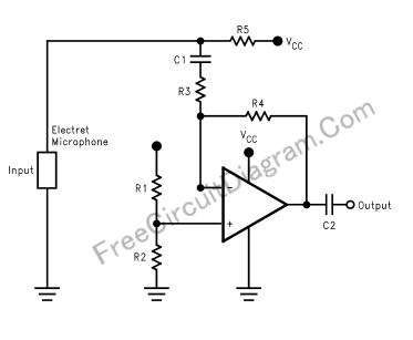Battery Powered Electret Microphone Pre-Amplifier – Circuit Schematic