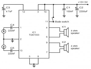 Car stereo amplifier based TDA1535 circuit