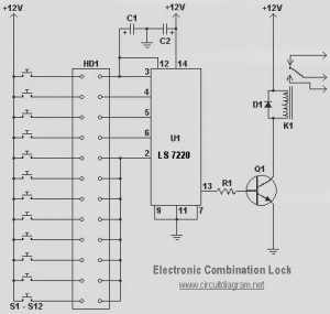 Simple Electronic Combination Lock circuit diagram – Circuit Schematic