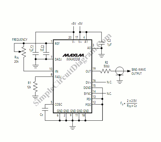 High Frequency Function Generator Using MAX038 – Circuit Schematic
