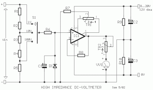High Impedance DC Voltmeter using MOS Op-Amp circuit